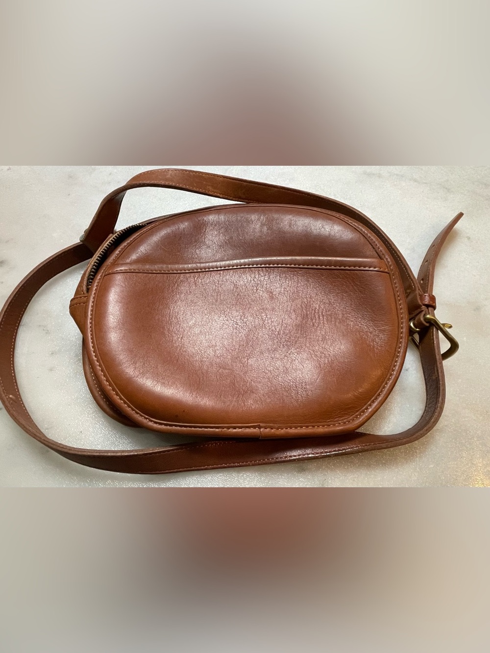 Men's Brown Leather Crossbody Bag - Classic vintage 1900 Brown Bag round style
